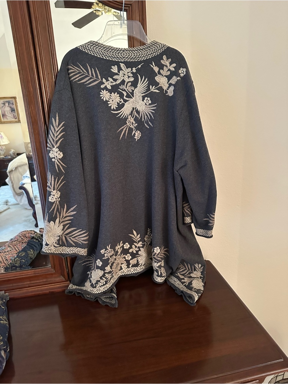 Johnny Was Embroidered Camille Grey Cardigan Waterfall Open Front - Picture 12 of 15
